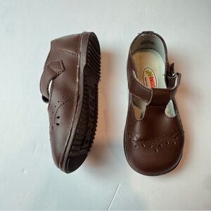 Angel Brown Leather T-strap Shoes